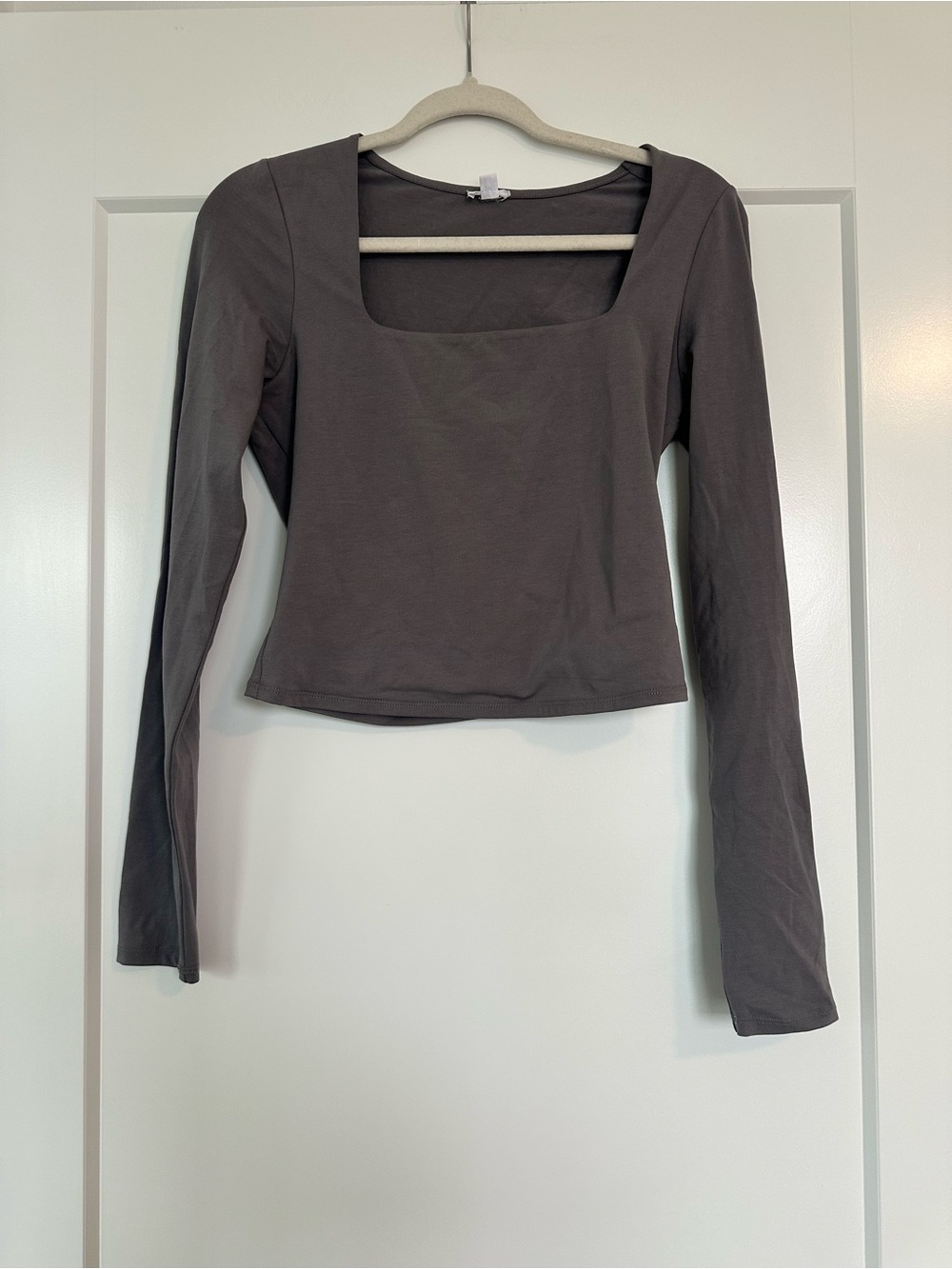 Garage Charcoal Gray Square Neck Long Sleeve Crop Top